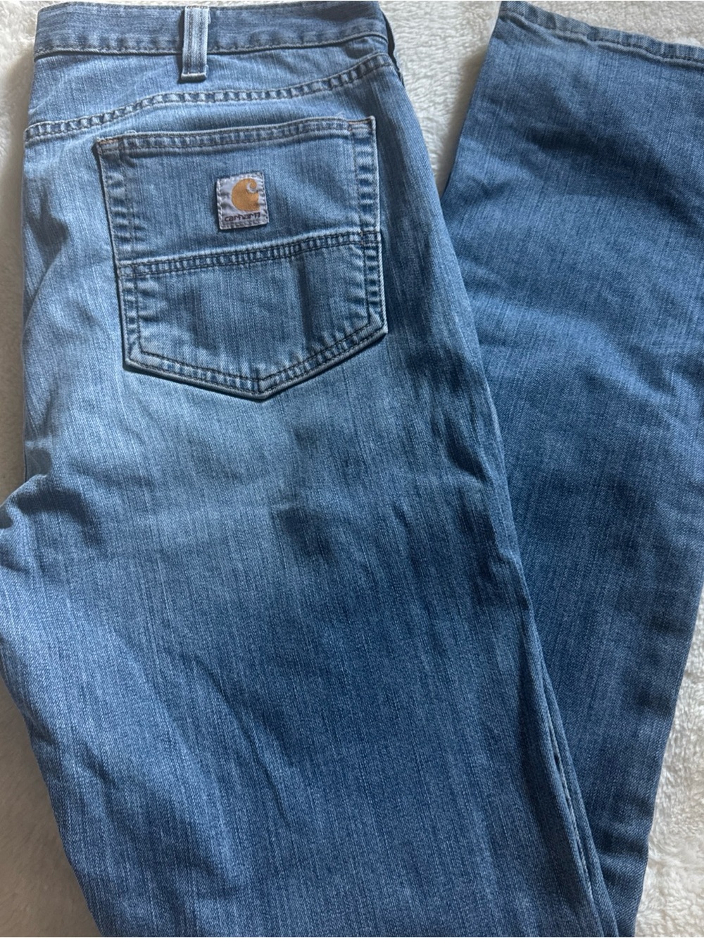 Carhartt Men’s Light Blue Straight Jeans with Logo Patch 36x34